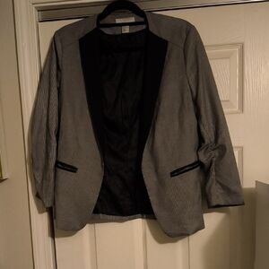 Women's Gray Blazer with Black Trim - Classic Open Front